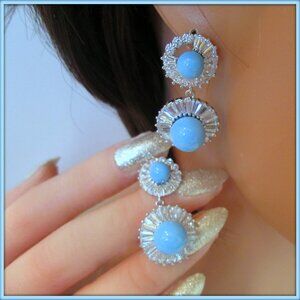 Turquoise Vintage drop round cut with shinney zircon earring